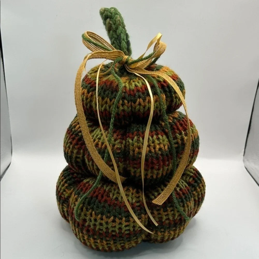 Handmade Multicolor Knit Pumpkin stack